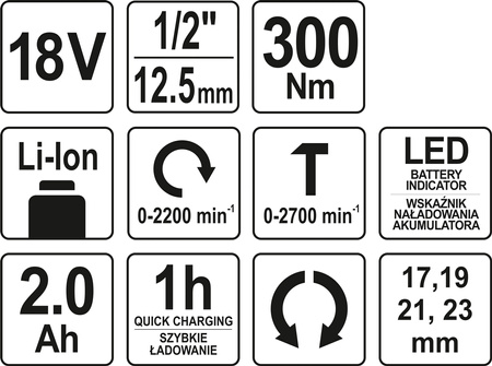 KLUCZ UDAROWY 18V 1/2" 300NM