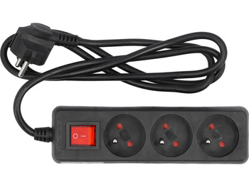 PRZEDŁUŻACZ ELEKTRYCZNY, CZARNY, 3 GNIAZDA Z UZIEMIENIEM, 1,5M Z WYŁĄCZNIKIEM.