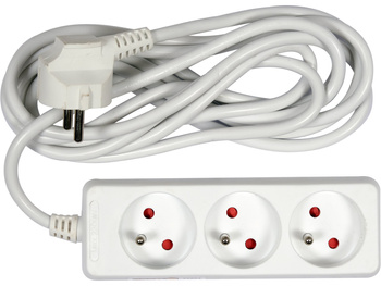 PRZEDŁUŻACZ ELEKTRYCZNY, BIAŁY, 3 GNIAZDA Z UZIEMIENIEM, 3M