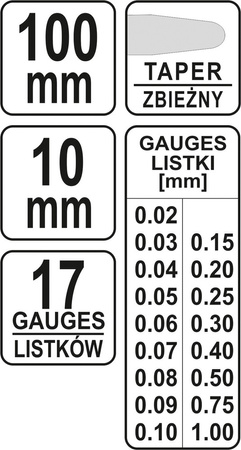 SZCZELINOMIERZ 100MM 17LISTKÓW 0,02-1 MM