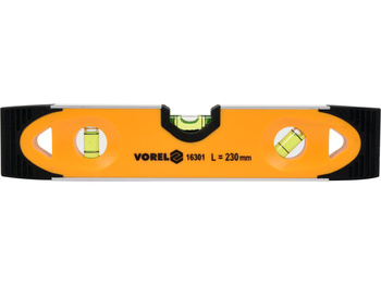 POZIOMNICA TORPEDO 230 MM, KORPUS Z TWORZYWA, TRZY LIBELLE, PODSTAWA MAGNETYCZNA