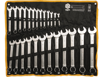 KLUCZE PŁASKO-OCZKOWE 6-32 MM, CV, ZEST. 25 SZT. SATYNA, ETUI