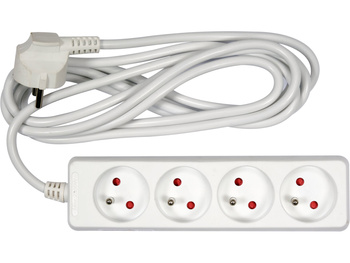 PRZEDŁUŻACZ ELEKTRYCZNY, BIAŁY, 4 GNIAZDA Z UZIEMIENIEM, 3M
