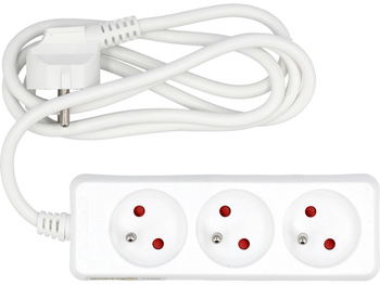 PRZEDŁUŻACZ ELEKTRYCZNY, BIAŁY, 3 GNIAZDA Z UZIEMIENIEM, 1,5M