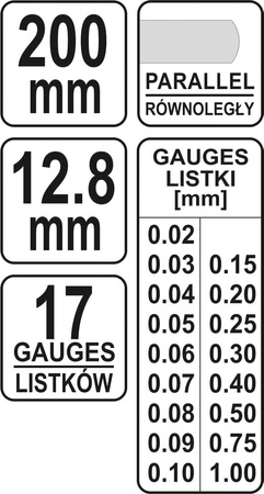 YT-7221 SZCZELINOMIERZ 200MM 17 LISTKÓW 0,02-1 MM