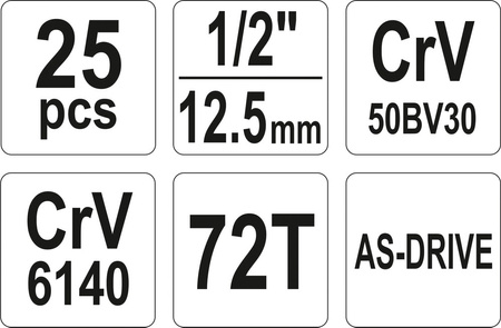 ZESTAW NARZĘDZIOWY 1/2", 25 CZĘŚCI, L