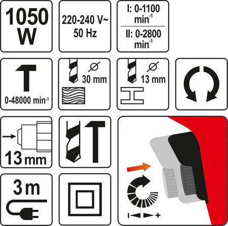 WIERTARKA UDAROWA DWUBIEGOWA 1050W