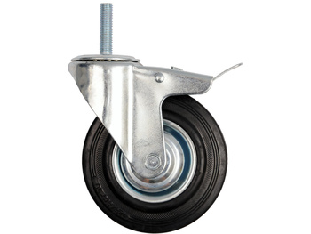 KÓŁKO 125MM, SKRĘTNE Z CZARNĄ GUMĄ, HAMULCEM I TRZPIENIEM GWINTOWANYM, ŁOŻYSKOWANE