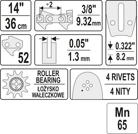 PROWADNICA ŁAŃCUCHA DO PILAREK 14" 3/8"P