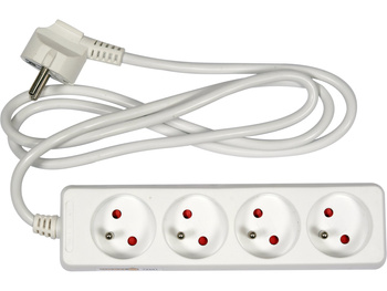 PRZEDŁUŻACZ ELEKTRYCZNY, BIAŁY, 4 GNIAZDA Z UZIEMIENIEM, 1,5 M