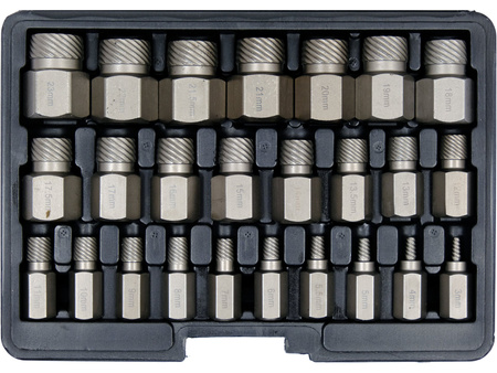 ZESTAW WYKRĘTAKÓW DO USZKODZONYCH ŚRUB WEWNĘTRZNYCH  HEX, TORX, SPLINE ZAWIERA 25 ELEMENTÓW