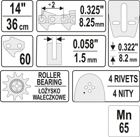 PROWADNICA ŁAŃCUCHA DO PILAREK 14" .325E