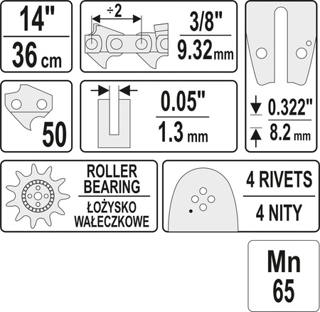 PROWADNICA ŁAŃCUCHA DO PILAREK 14" 3/8"G