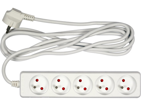 PRZEDŁUŻACZ ELEKTRYCZNY, BIAŁY, 5 GNIAZD Z UZIEMIENIEM, 3M