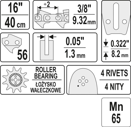 PROWADNICA ŁAŃCUCHA DO PILAREK 16" 3/8"P