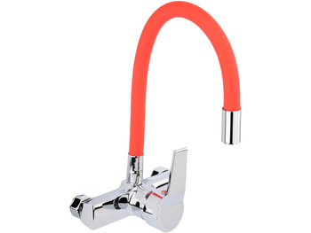 BATERIA ZLEWOZMYWAKOWA ŚCIENNA Z ELASTYCZNĄ WYLEWKĄ FLEXIBLE RED