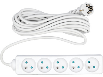 PRZEDŁUŻACZ ELEKTRYCZNY, BIAŁY, 5 GNIAZD Z UZIEMIENIEM, 5M