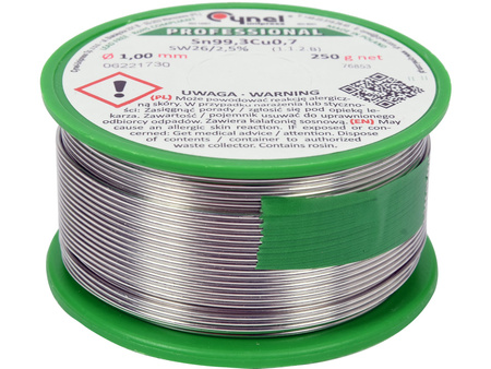 SPOIWO, DRUT LUTOWNICZY BEZOŁOWIOWY Z TOPNIKIEM NA SZPULI 1,0MM, 250G, SN99,3CU0,7