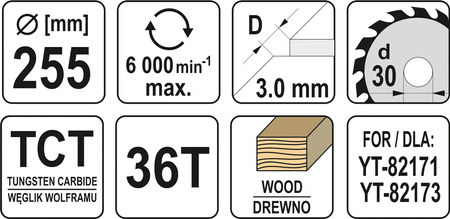 TARCZA TCT DO DREWNA 255X36TX30MM