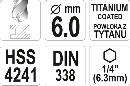 WIERTŁO DO METALU HSS-TiN 6,0MM HEX